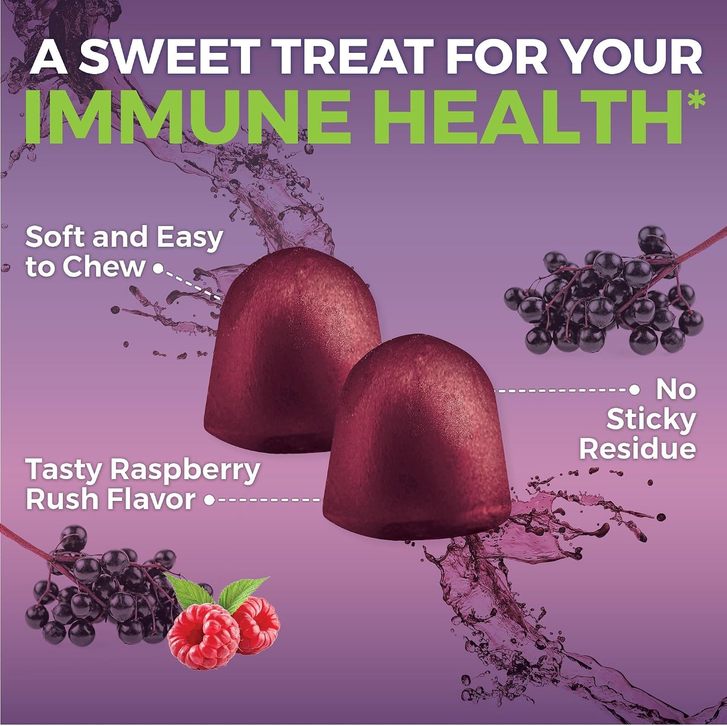 Viva Naturals Black Elderberry Vitamin C and Zinc Immune Support Gummies for Adults, Sambucus Elderberry Gummies with Raspberry Rush Flavor, USDA Organic, Non-GMO, (120 Count)