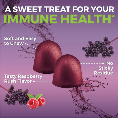 Viva Naturals Black Elderberry Vitamin C and Zinc Immune Support Gummies for Adults, Sambucus Elderberry Gummies with Raspberry Rush Flavor, USDA Organic, Non-GMO, (120 Count)