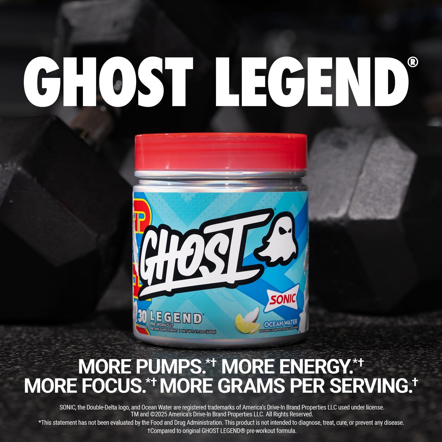 GHOST Legend Pre Workout Powder, Sonic Cherry Limeade - 30 Servings – Pre-Workout for Men & Women with Choline, L-Citrulline, & Beta Alanine for Energy & Focus