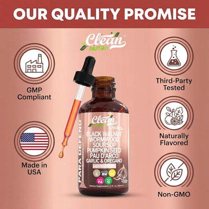 para Defend Wormwood Black Walnut Cleanse for Humans Drops Liquid Soursop Garlic Pumpkin Seed PAU D'Arco Oil of Oregano Turmeric Berberine Neem Extract Hull Bark Tincture by Clean Nutra