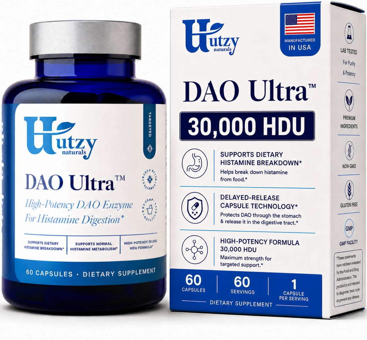 Utzy Naturals DAO Ultra Diamine Oxidase Enzyme Supplement | 60 Capsules