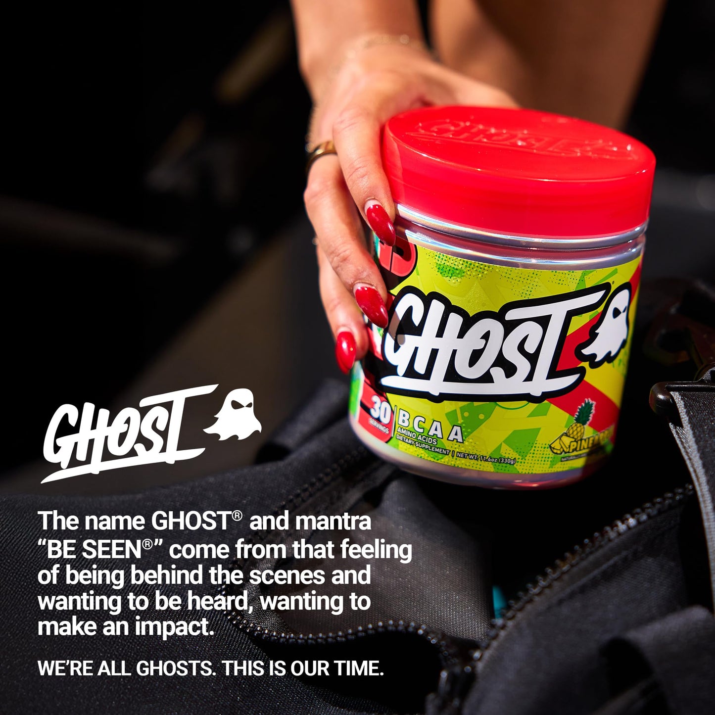 GHOST BCAA Powder Amino Acids Supplement, Sour Strips - 30 Servings - Sugar-Free Intra, Post & Pre Workout Amino Powder & Recovery Drink, 7G BCAA