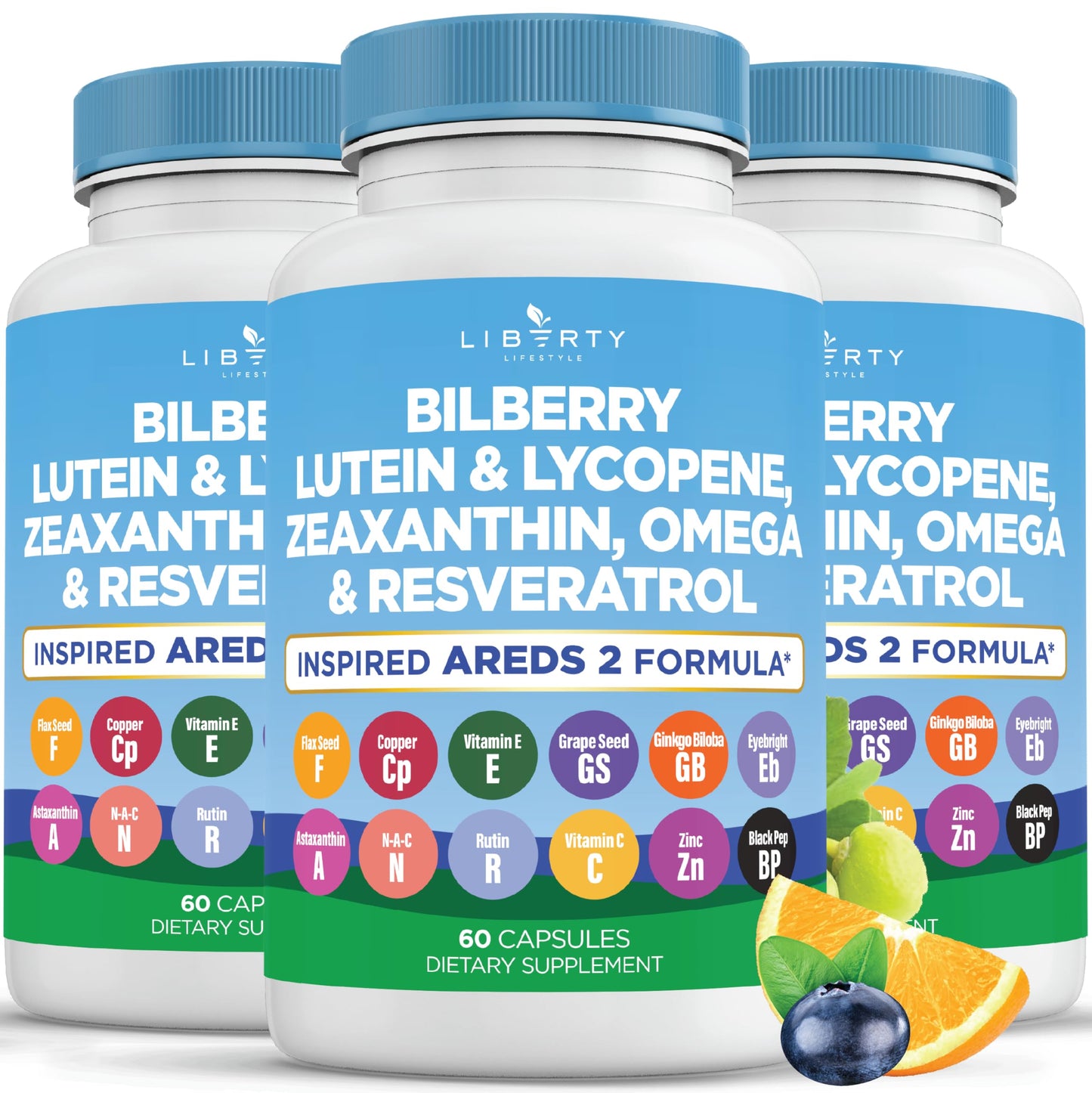 Liberty Lifestyle Eye Health Vitamins with Bilberry, Lutein & Zeaxanthin, Lycopene, Resveratrol, Grape Seed Extract Flaxseed Astaxanthin- AREDS 2-180 Capsules