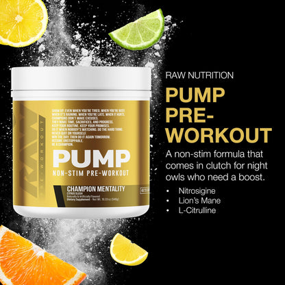 RAW Pump Stim Free Pre Workout (Watermelon) - Non-Stimulant Pre Workout Supplement Powder Nitric Oxide Booster - Pre Workout Supplements Drink for During Workout - 40 Servings