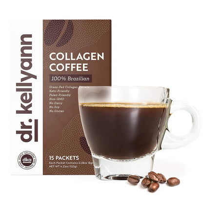 Dr. Kellyann Grass-Fed Collagen Instant Coffee (15 Packets) - Keto & Paleo Friendly - Sugar free, Dairy free, Grain Free - Brazilian Collagen Coffee-to-Go