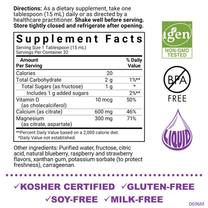 Bluebonnet Nutrition Liquid Calcium Citrate, Magnesium, Vitamin D3, Bone Health, Gluten Free, Soy Free, Milk Free, Kosher, 16 fl oz, 32 Servings, Mixed Berry Flavor