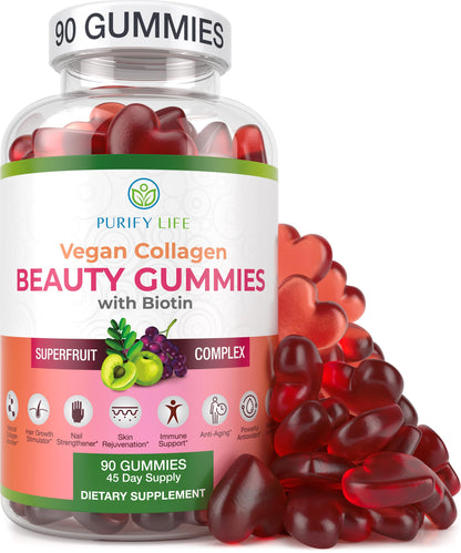 Purify Life Vegan Collagen Gummies with Biotin Vitamins for Hair Skin and Nails Health,