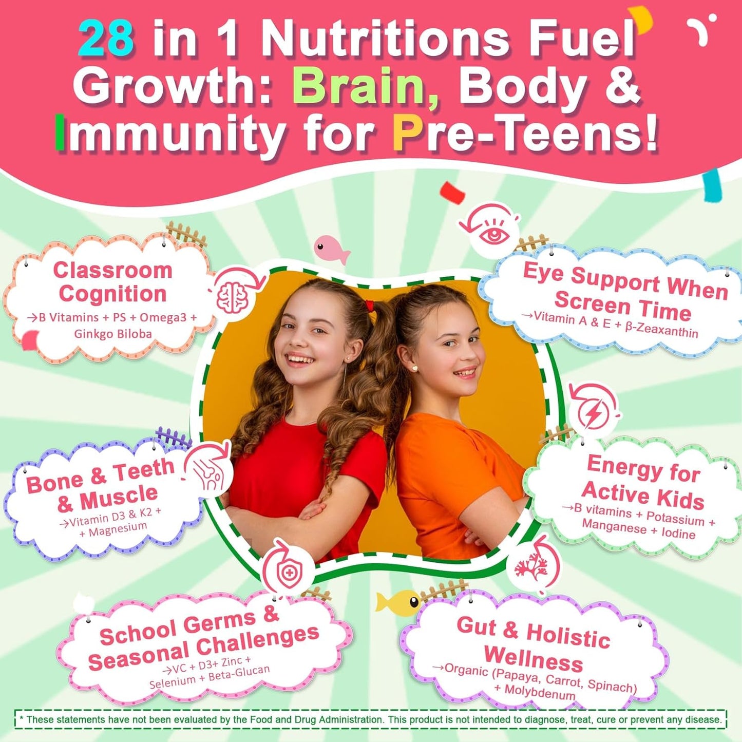 Nextdia Multivitamin Gummies with Iron for Teen Boys Girls 12-17, Kids/Children & Teenagers Ages 10–19 Vitamins w/Omega 3, Magnesium + Zinc, Multi-Minerals for Adolescent Brain, Bone, Energy, Immune