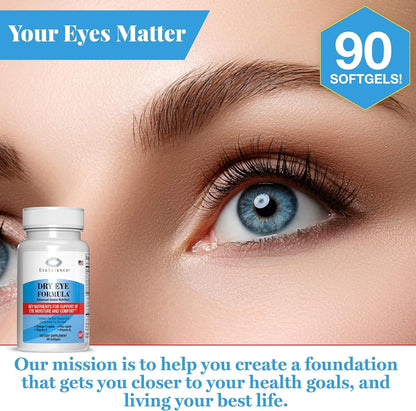 EyeScience Dry Eye Formula Omega-3 Dry Eye Supplement, 900mg | Eye Vitamins for Dry Eyes, Supports Eye Hydration, Tear Function & Daily Eye Comfort, EPA DHA Softgels for Adults