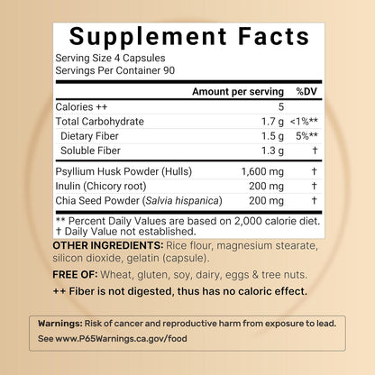 NatureBell Psyllium Husk Fiber Capsules 2,000mg Per Serving, 360 Caps | Soluble Fiber Supplement | 3-in-1 with Inulin & Chia Seed | Plant Based, Non-GMO, Gluten Free