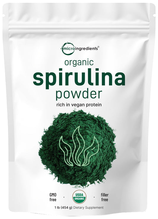Organic Spirulina Powder, 1lb | Blue-Green Algae, Naturally Occurring Vegan Protein, Vitamins & Minerals | Source of Natural Chlorophyll & Enzymes | Non-GMO, Gluten-Free, No Additives