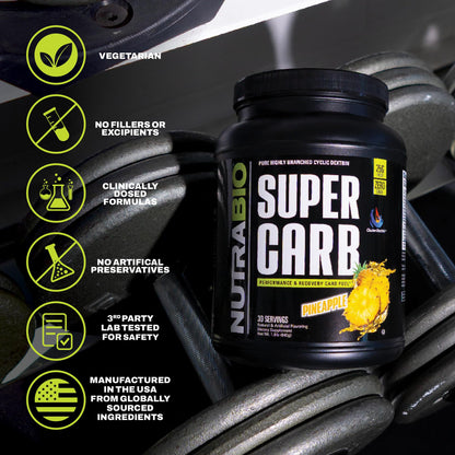 NutraBio Super Carb, Carbohydrate Powder with Cluster Dextrin & Electrolytes, Advanced Carb Supplement Powder for Workout Fuel, Performance, and Muscle Recovery, Cyclic Dextrin, Unflavored, 30 Sv