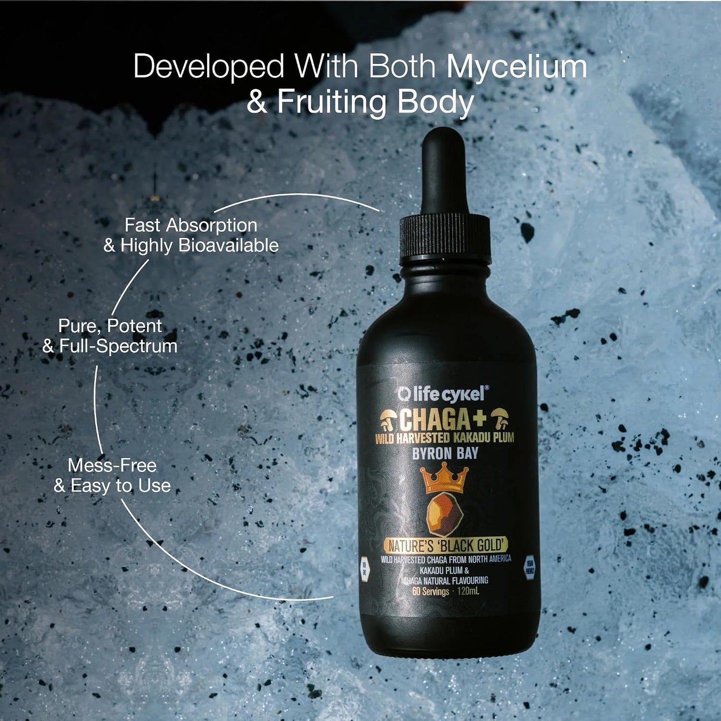 Life Cykel Mongolia Warrior Pack – Chaga Mushroom Extract Liquid 30ml + Shilajit Gummies 10 Count – Double Extract Tincture with Kakadu Plum – Natural Antioxidant and Mineral Wellness Bundle