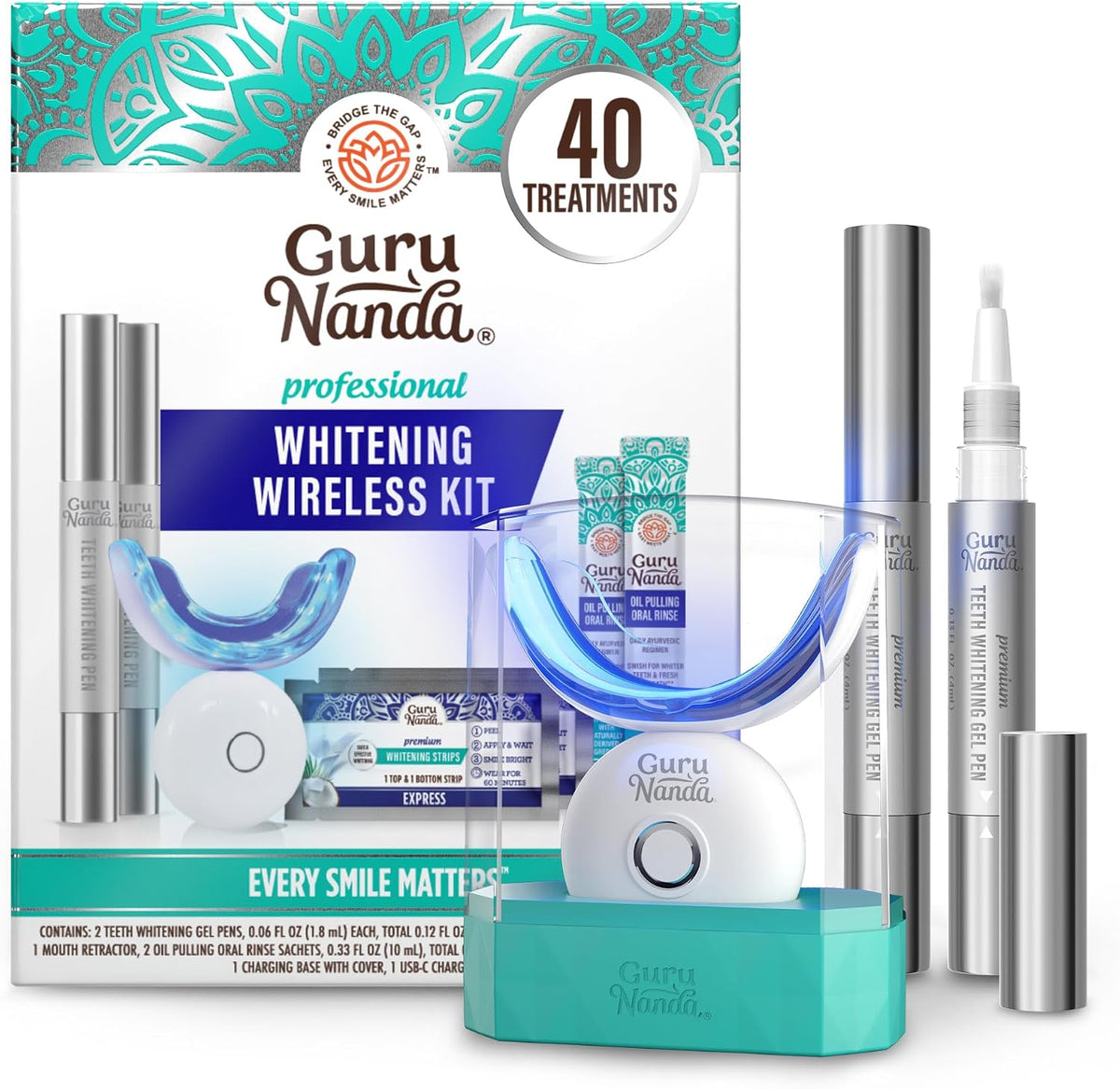GuruNanda Teeth Whitening Kit, Up to 10 Shades Whitening, 40 Treatments