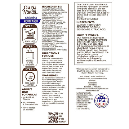 GuruNanda Teeth Whitening Dual Barrel Oxyburst Mouthwash - Alcohol & Fluoride Free, Hydrogen Peroxide to Promote Whiter Teeth - Wild Mint - 20 Fl Oz