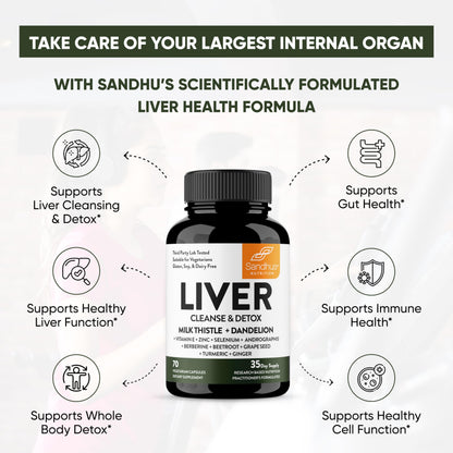 Sandhu's Liver Renew Cleanse Detox, Repair & Support |70 Capsules| 1 Month+ Supply