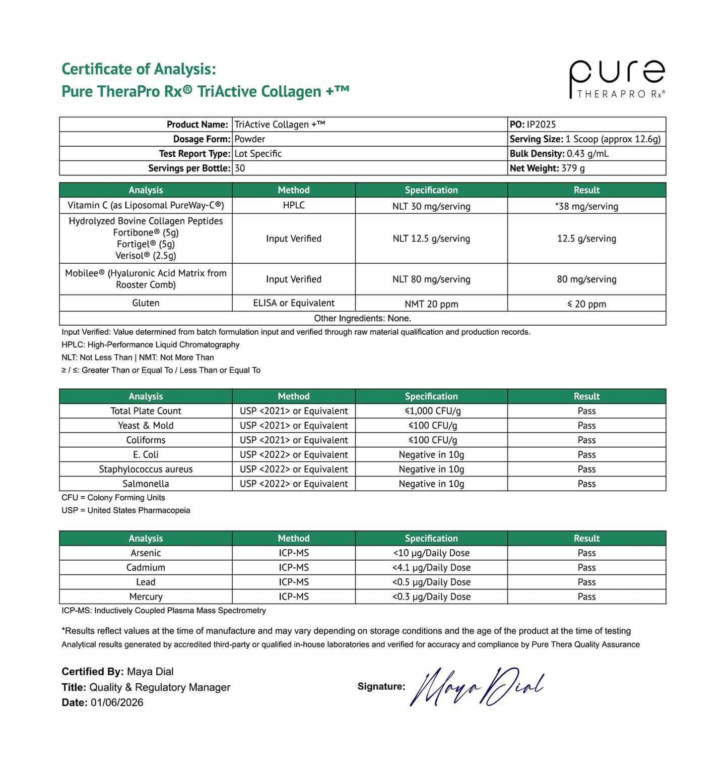Pure Therapro Rx TriActive Collagen Plus, Collagen Powder for Hair, Skin, Nails, Bones & Joints, Hydrolyzed Collagen Powder w/Patented Peptides, Multi Collagen Protein Powder (Unflavored)
