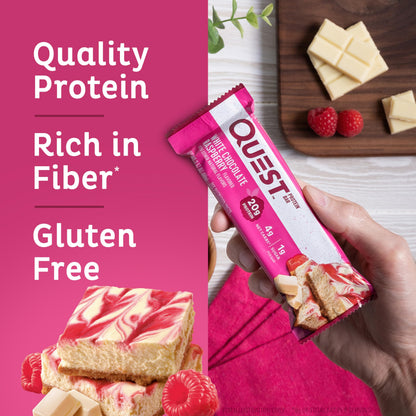 Quest Nutrition White Chocolate Raspberry Protein Bars, High Protein, Low Carb, Gluten Free
