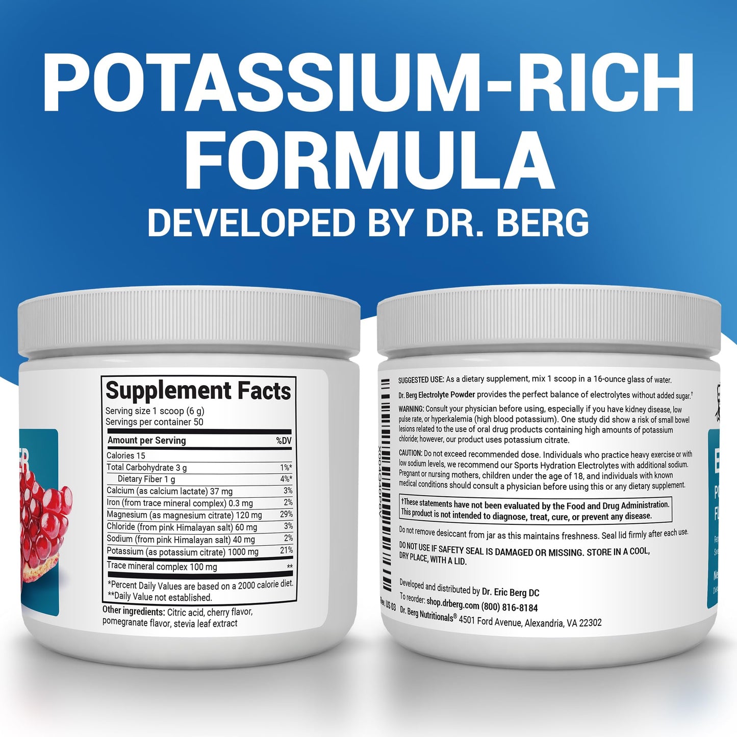 Dr. Berg Zero Sugar Hydration Keto Electrolyte Powder - Enhanced w/ 1000 mg of Potassium & Real Pink Himalayan Salt (NOT Table Salt) - Raspberry & Lemon Flavor Hydration Drink Supplement, 100 Servings