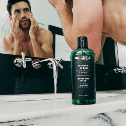 Brickell Men's Acne Face Wash for Men, Acne Face Wash to Cleanse Skin and Eliminate Acne, Clears Breakouts, With 2% Salicylic Acid, Hyaluronic Acid, and Tea Tree Oil, 6 Ounces