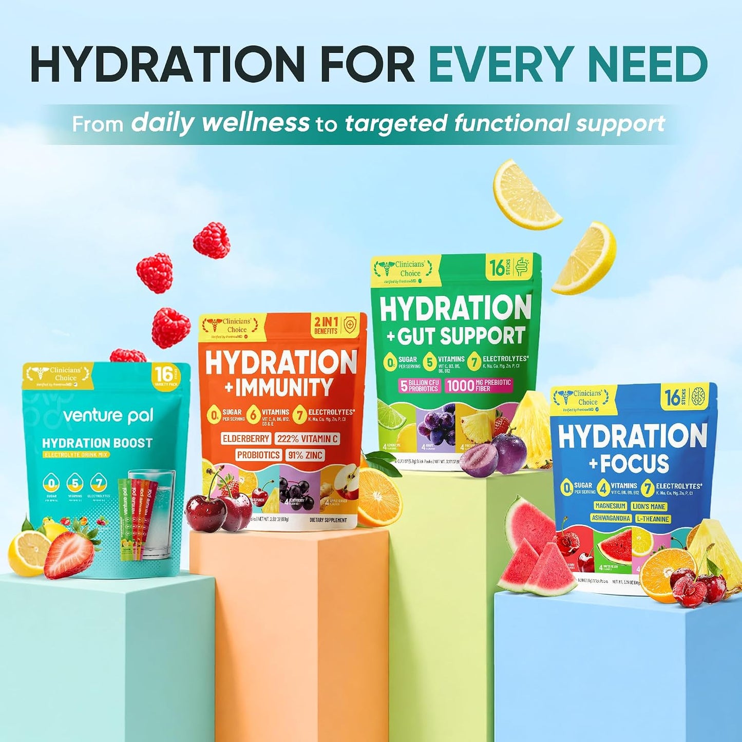 Venture Pal Sugar Free Electrolyte Drink Mix Bundle – Daily IV Hydration Packets with 7 Electrolytes & 5 Vitamins | Rapid Rehydration for Energy, Recovery & Wellness | Keto, Vegan, Non-GMO