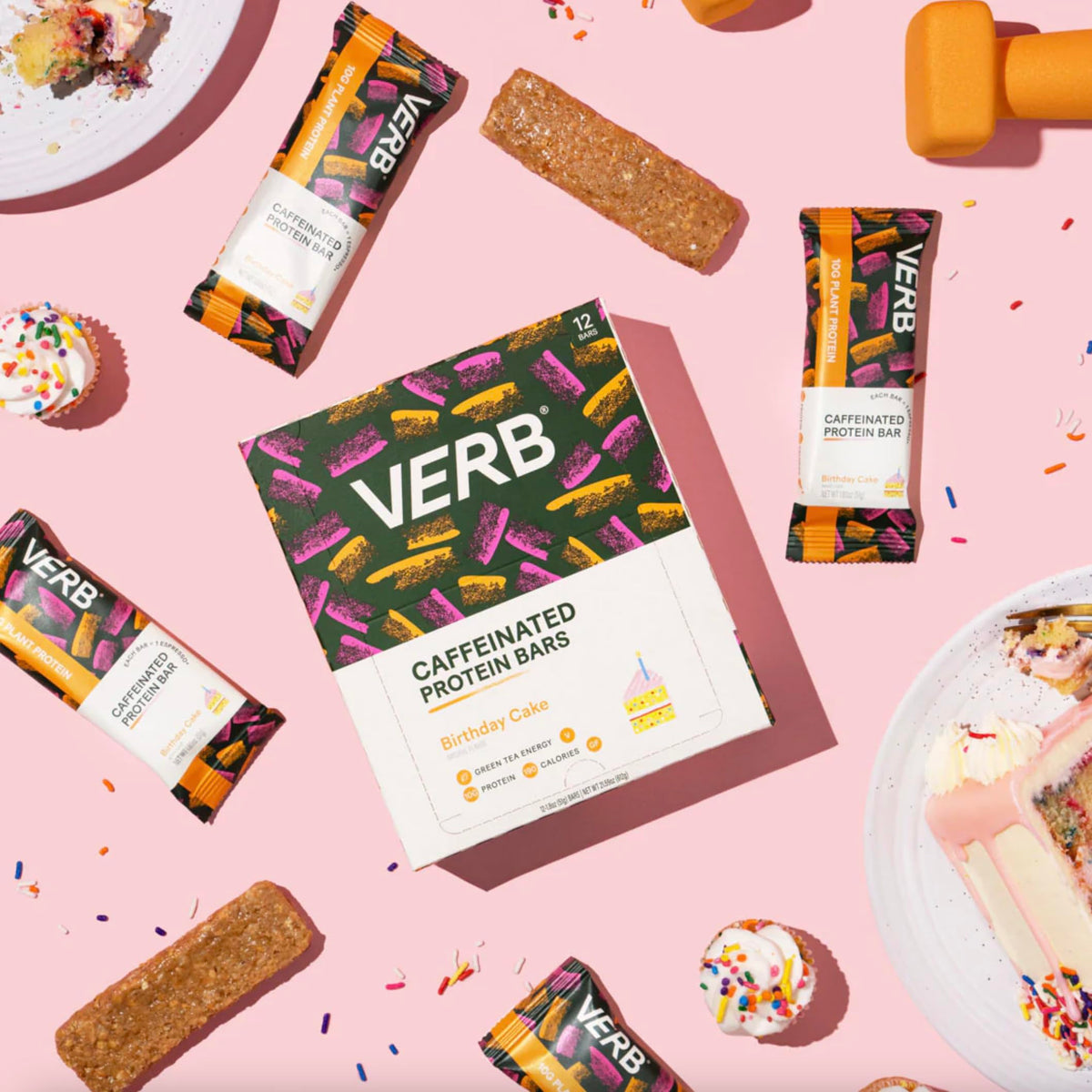 Verb Energy - Birthday Cake Caffeinated Protein Bars - 190-Calorie Low Sugar 10g Protein