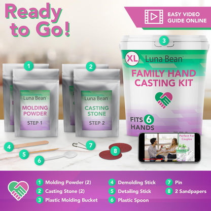 Luna Bean Huge Oversize XL Family Hand Casting Kit – Family Size Hand Molding Kit