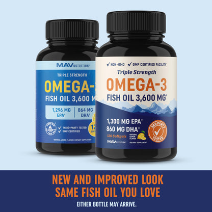 Triple Strength Omega 3 Fish Oil | 3600 mg EPA & DHA | Over 2100mg of Omega 3 Fatty