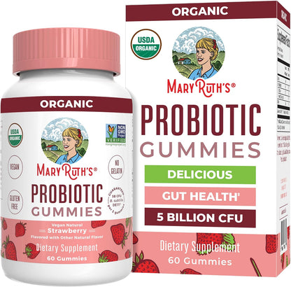 MARYRUTH'S USDA Organic Probiotic Gummies Probiotic Digestive Support | Immune Support | Digestive & Gut Health Supplement | 5 Billion CFU | Vegan | Non-GMO | Gluten Free | 60 Count