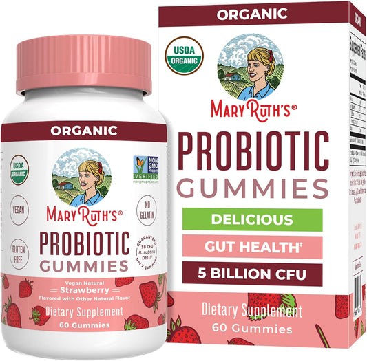 MARYRUTH'S USDA Organic Probiotic Gummies Probiotic Digestive Support | Immune Support | Digestive & Gut Health Supplement | 5 Billion CFU | Vegan | Non-GMO | Gluten Free | 60 Count
