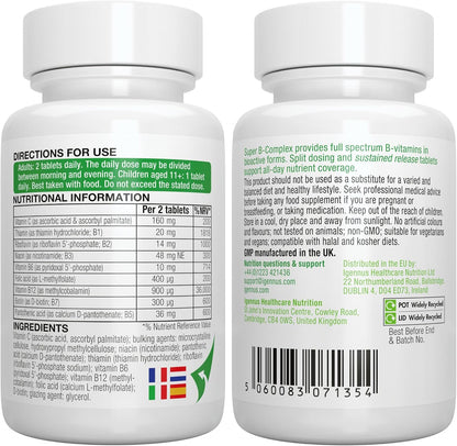Super B-Complex 180 Tablets + Triple Magnesium Complex 180 Tablets Vegan Bundle, Methylated Sustained Release B Complex + High Absorption Chelated Magnesium Glycinate, Taurate & Citrate, by Igennus