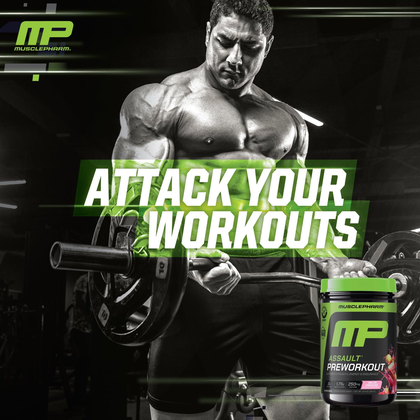 MusclePharm Assault Pre Workout Powder for Men & Women – Energy & Strength Boost Pre-Workout Supplements with Beta Alanine, Caffeine, Creatine & Betaine Anhydrous – 30 Servings, Fruit Punch Flavor