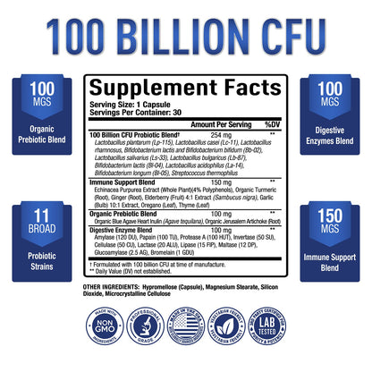 Purely Optimal Premium Probiotics 100 Billion CFU w/Digestive Enzymes