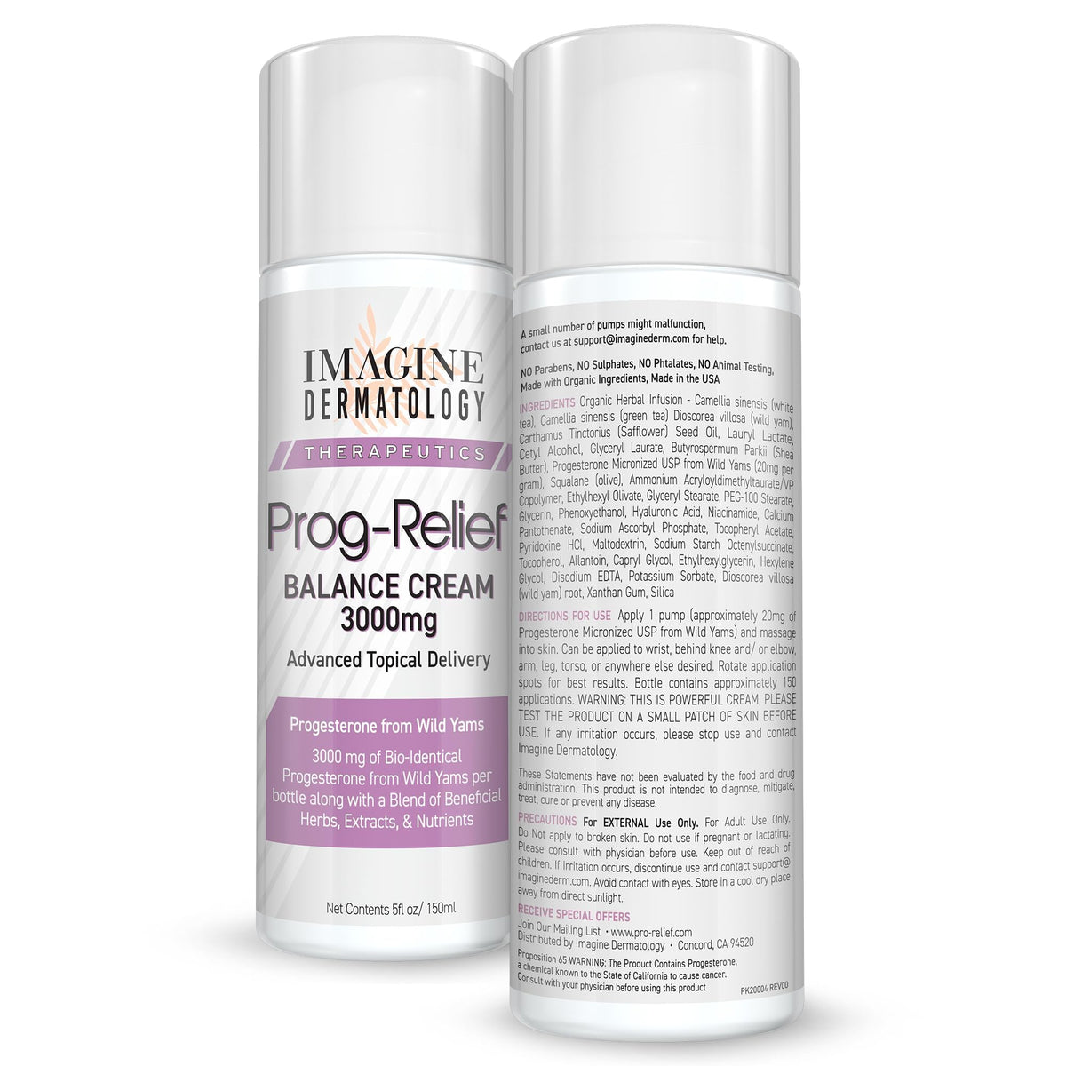 Imagine Dermatology Bio-Identical Progesterone Cream, 50% More - 3000mg, 150 Pump Doses