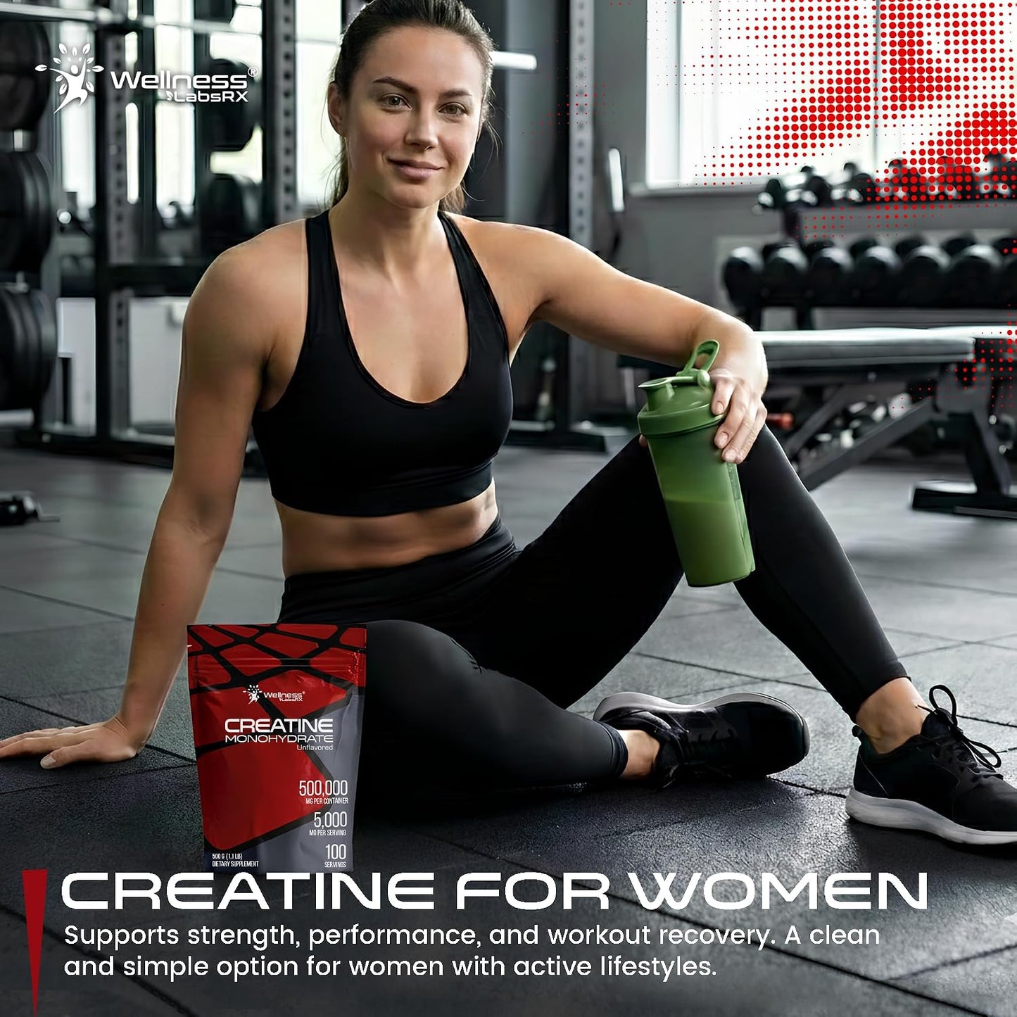 WELLNESS LABSRX Creatine Monohydrate Powder 500g – 100 Servings Micronized Creatine Powder Supplement, Unflavored Creatine for Women and Men, Supports Muscle Strength, Energy, Endurance and Workout