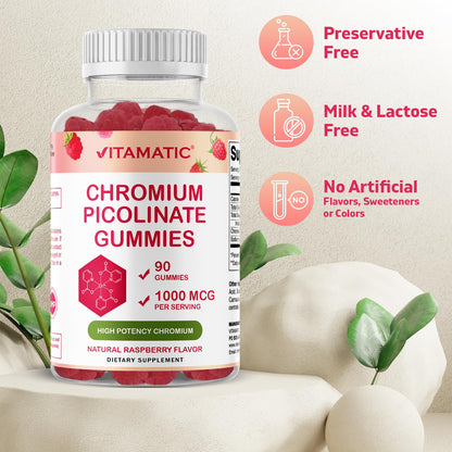 Vitamatic Chromium Picolinate 1000 mcg - 90 Gummies - High Potency Chromium