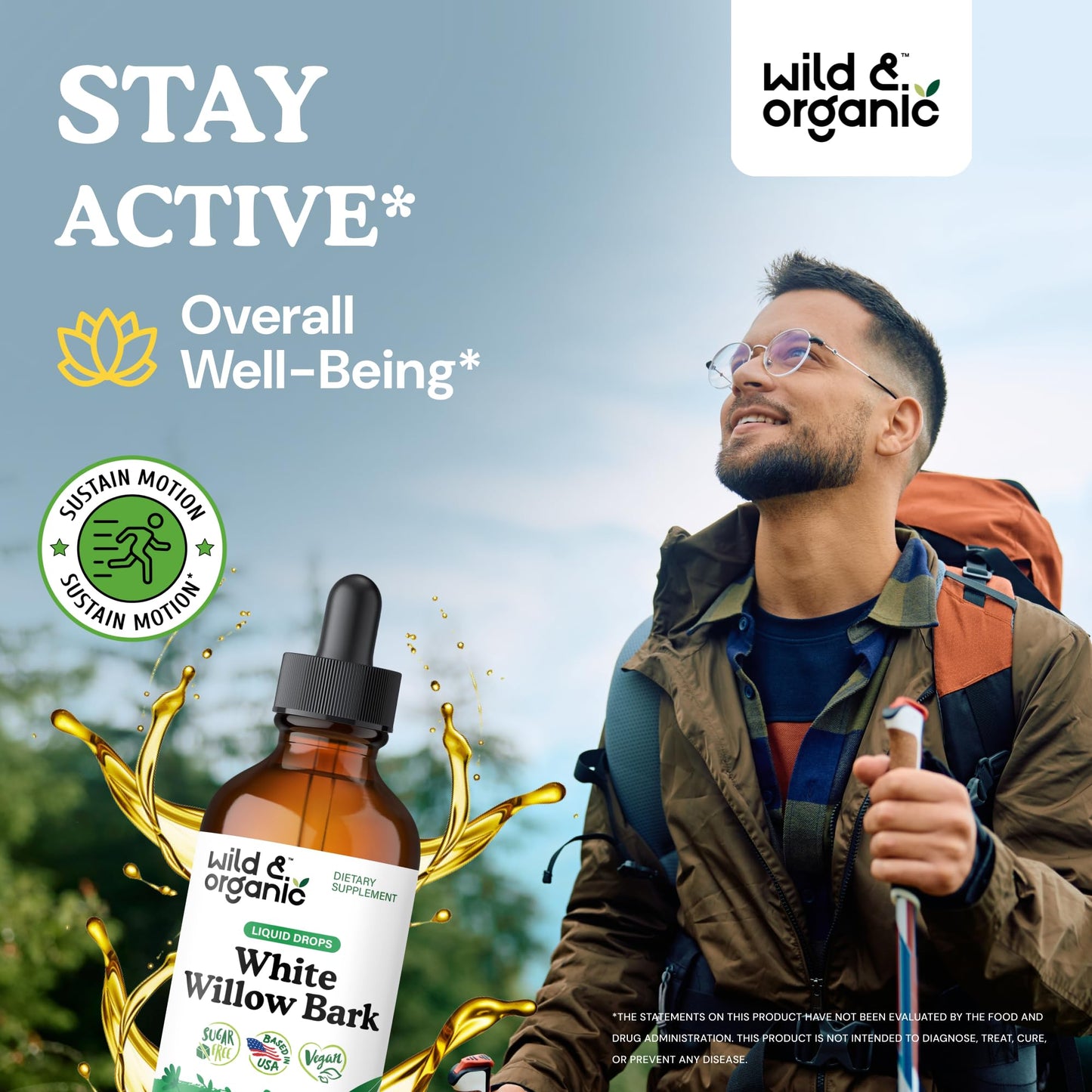 Wild & Organic White Willow Bark Tincture - Liquid Supplement for Overall Support - Alcohol & Sugar-Free White Willow Extract Drops - Salix Alba Bark - Vegan, No Additives - 4 fl oz