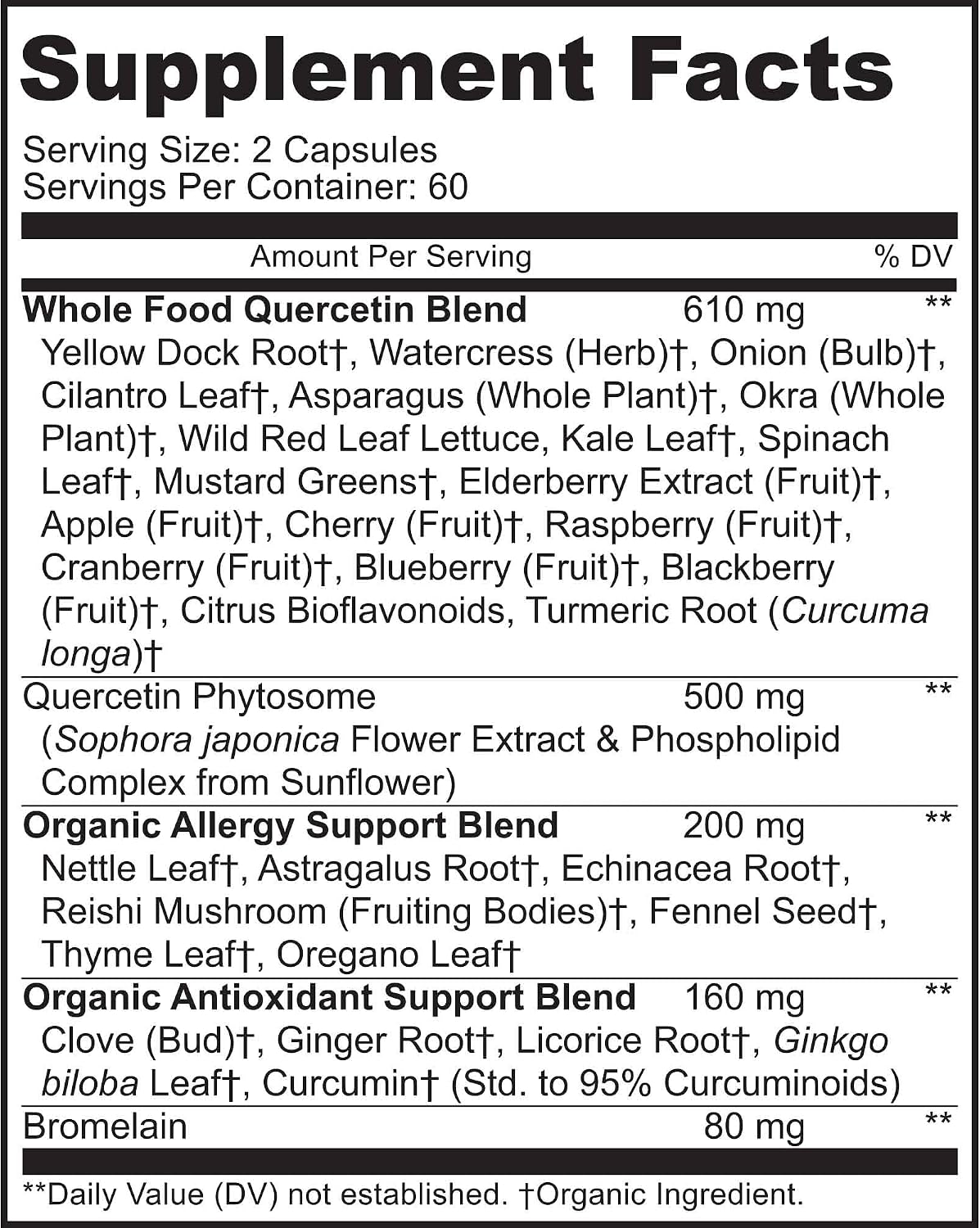 MoxyVites Quercetin with Bromelain 500mg Supplement - Bioactive Phytosome Complex, Pure Organic Whole Food Seasonal Support, Antioxidant, 20X Absorption & Bioavailability-120 Caps