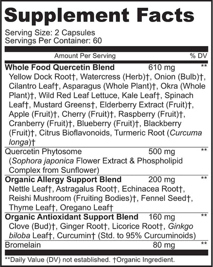 MoxyVites Quercetin with Bromelain 500mg Supplement - Bioactive Phytosome Complex, Pure Organic Whole Food Seasonal Support, Antioxidant, 20X Absorption & Bioavailability-120 Caps