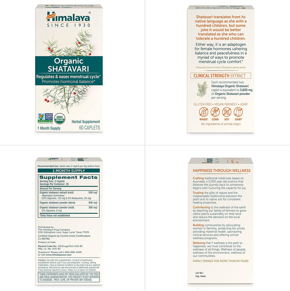 Himalaya USDA Organic Shatavari Capsules - Shatavari Capsules for Women, Promotes Hormone Balance and Menstrual Cramp Relief - Vegan, Gluten Free, 1300 mg, 60 Caplets