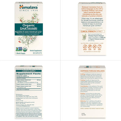 Himalaya USDA Organic Shatavari Capsules - Shatavari Capsules for Women, Promotes Hormone Balance and Menstrual Cramp Relief - Vegan, Gluten Free, 1300 mg, 60 Caplets