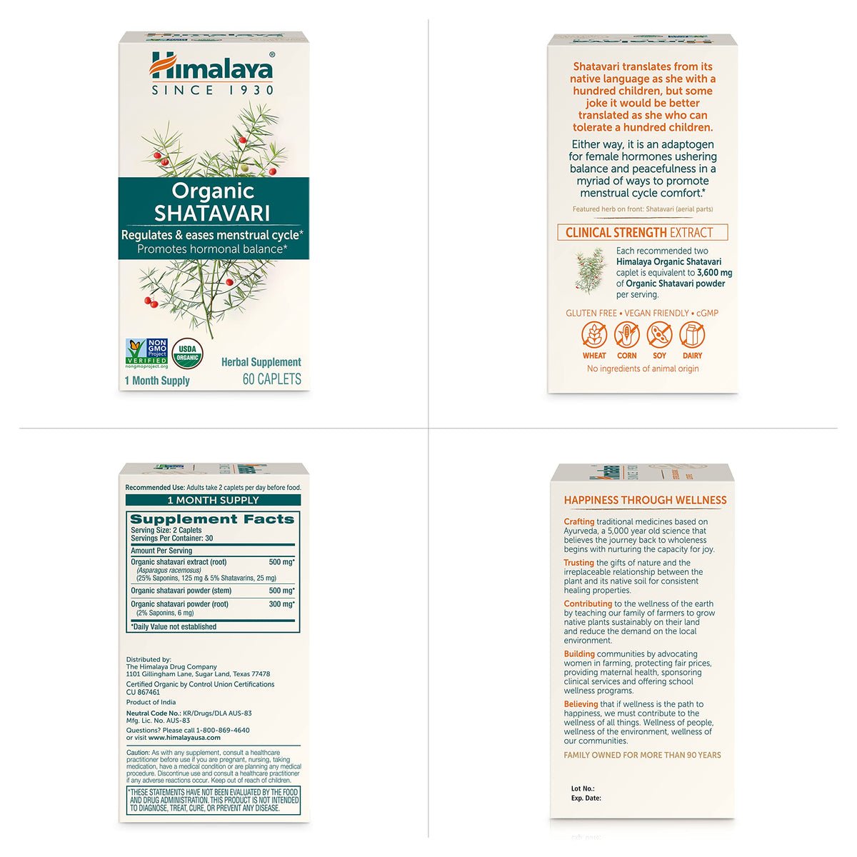 Himalaya USDA Organic Shatavari Capsules - Shatavari Capsules for Women, Promotes Hormone Balance and Menstrual Cramp Relief - Vegan, Gluten Free, 1300 mg, 60 Caplets