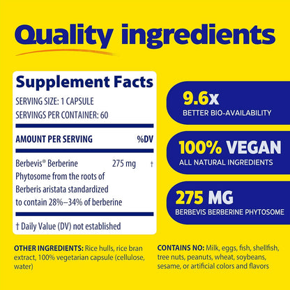 Enzymedica Berberine Phytosome High Absorption Supplement - Berbevis Berberine Phytosome Capsules for Men & Women, Bioavailable Formula, Natural Metabolic Health Support, Vegan, Gluten Free - 60 Caps