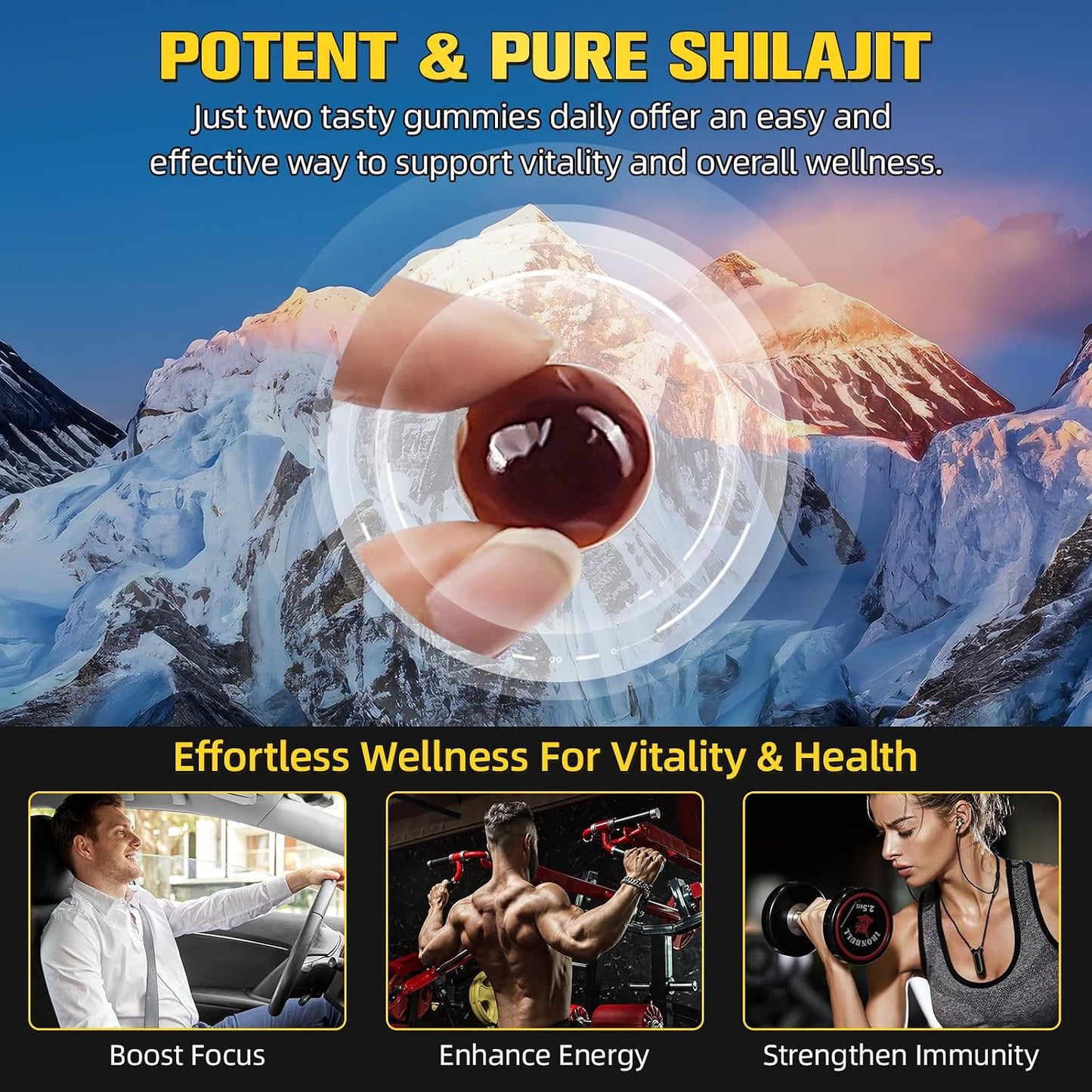 Shilajit Gummies for Men & Women, 2 Pack Natural Himalayan Shilajit Gold Gummies, Rich in 85+ Trace Minerals, Energy Boost & Immune Support, Boost Your Vitality Health