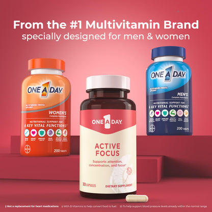 ONE A DAY Bundle Multivitamin for Women 200 Count Tablets Active Focus Supplement