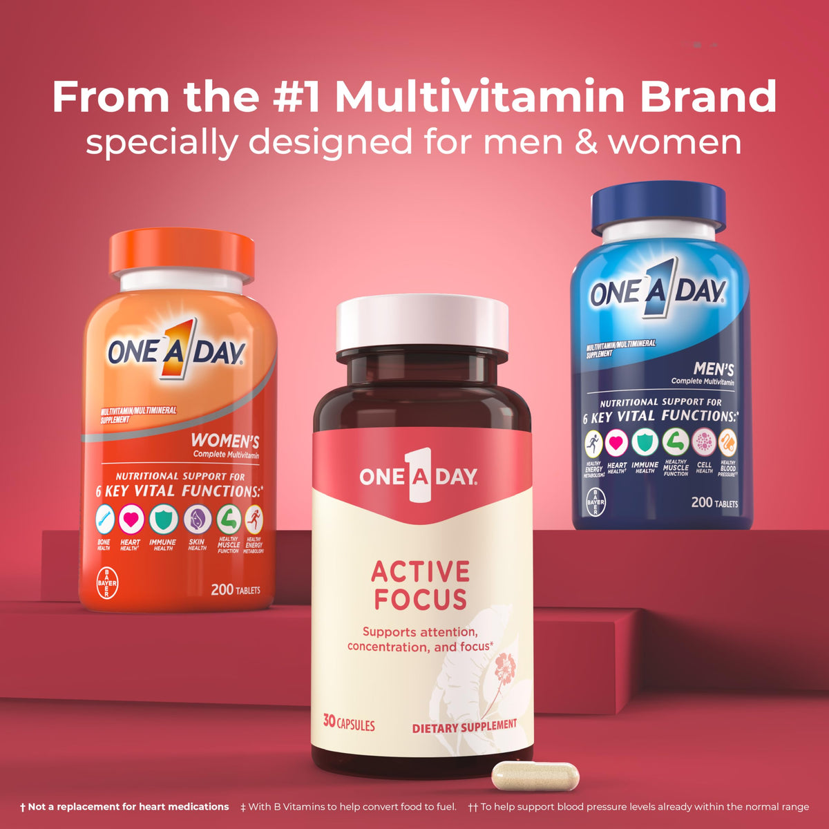 ONE A DAY Bundle Multivitamin for Men 200 Count Tablets Active Focus Supplement