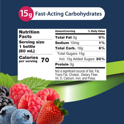 TRUEplus Glucose Shot, 15g Carbohydrates, Mixed Berry Flavor, 6 Pack | 15g Fast-Acting Carbohydrates, Fat Free, Gluten Free, Boosts Energy, Great Tasting and Easy to Use