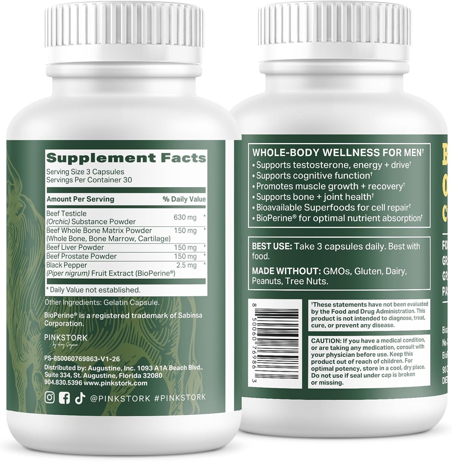 Pink Stork Men's Beef Organ Complex, Bioavailable Superfoods, 30 Servings | Grass-Fed, Grass-Finished Beef Liver, Testicle, Prostate + Bone Marrow | Supports Energy, Vitality + Men's Health