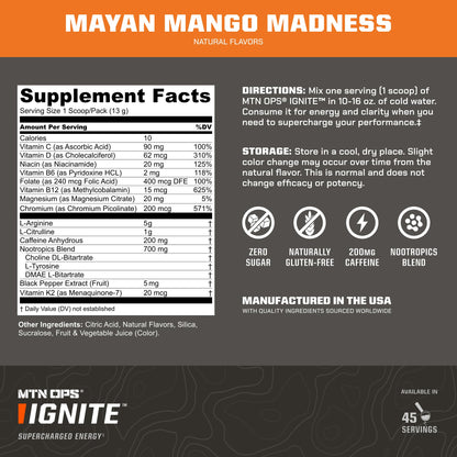 MTN OPS Ignite Energy Powder, Zero Sugar, Tiger's Blood