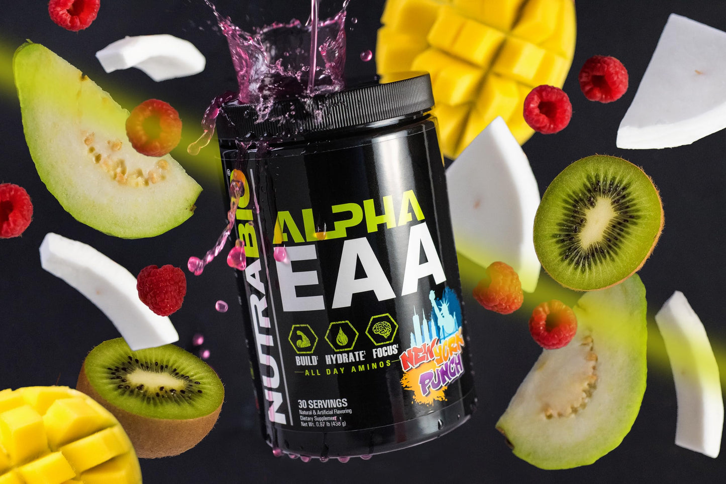 NutraBio Alpha EAA - All-Day Amino Acids for Muscle Growth and Hydration - Essential Amino Acids with Nootropics & Adaptogens- Full Spectrum EAA BCAA Powder - 30 Servings - Strawberry Lemon